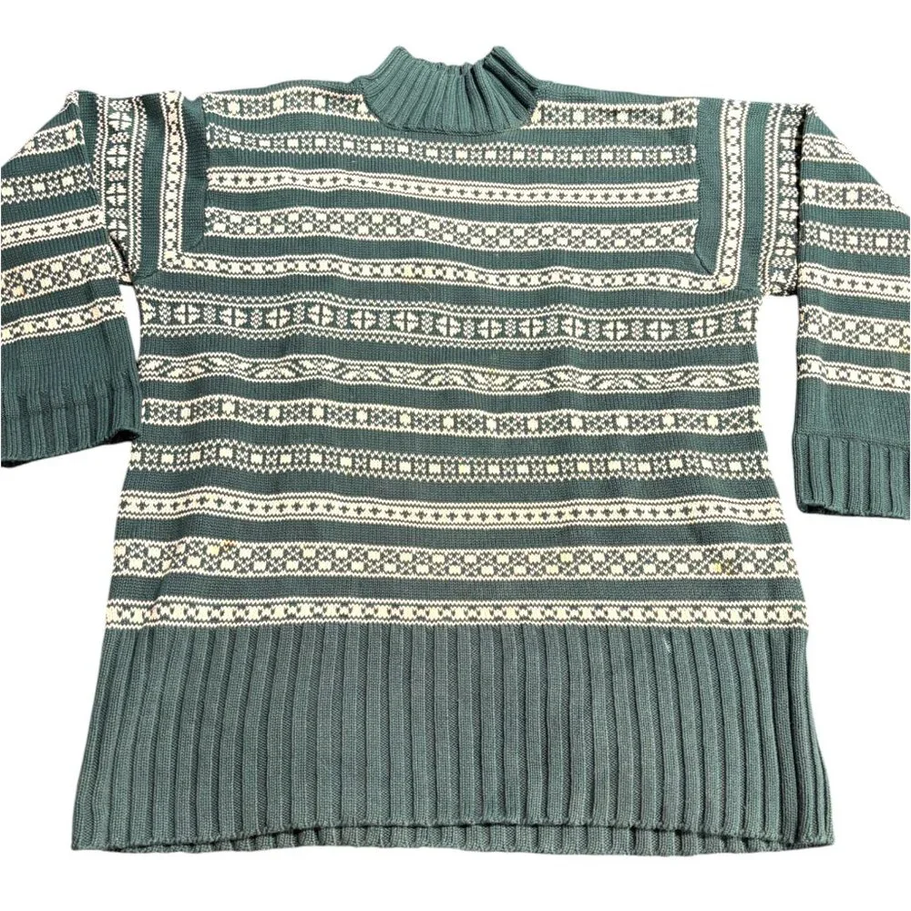 Vtg Gap Snowflake‎ Mock Neck Sweater Sz Large Green Women's Y2K